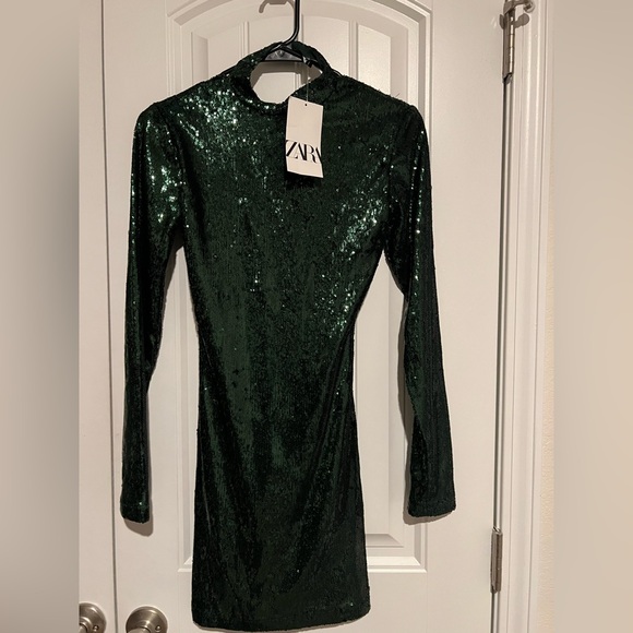Zara Green Sequin Long Sleeve Mini Dress XS | NWT Holiday Party Night Out - Picture 7 of 11